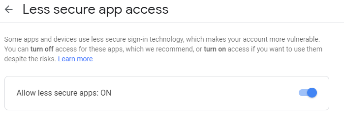 Enable Google Less Secure Button