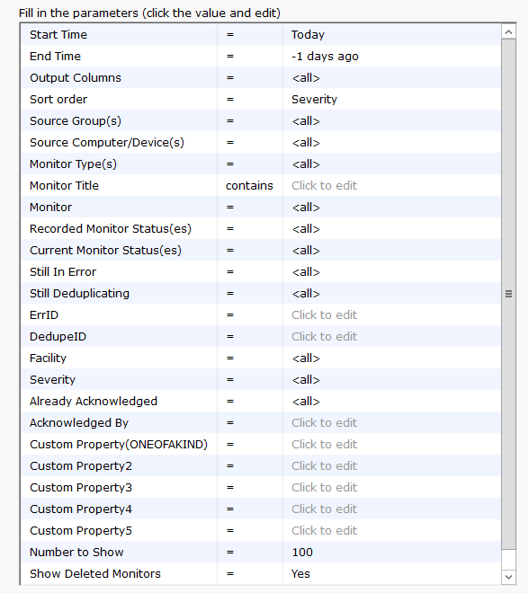 Error Audit Report Settings